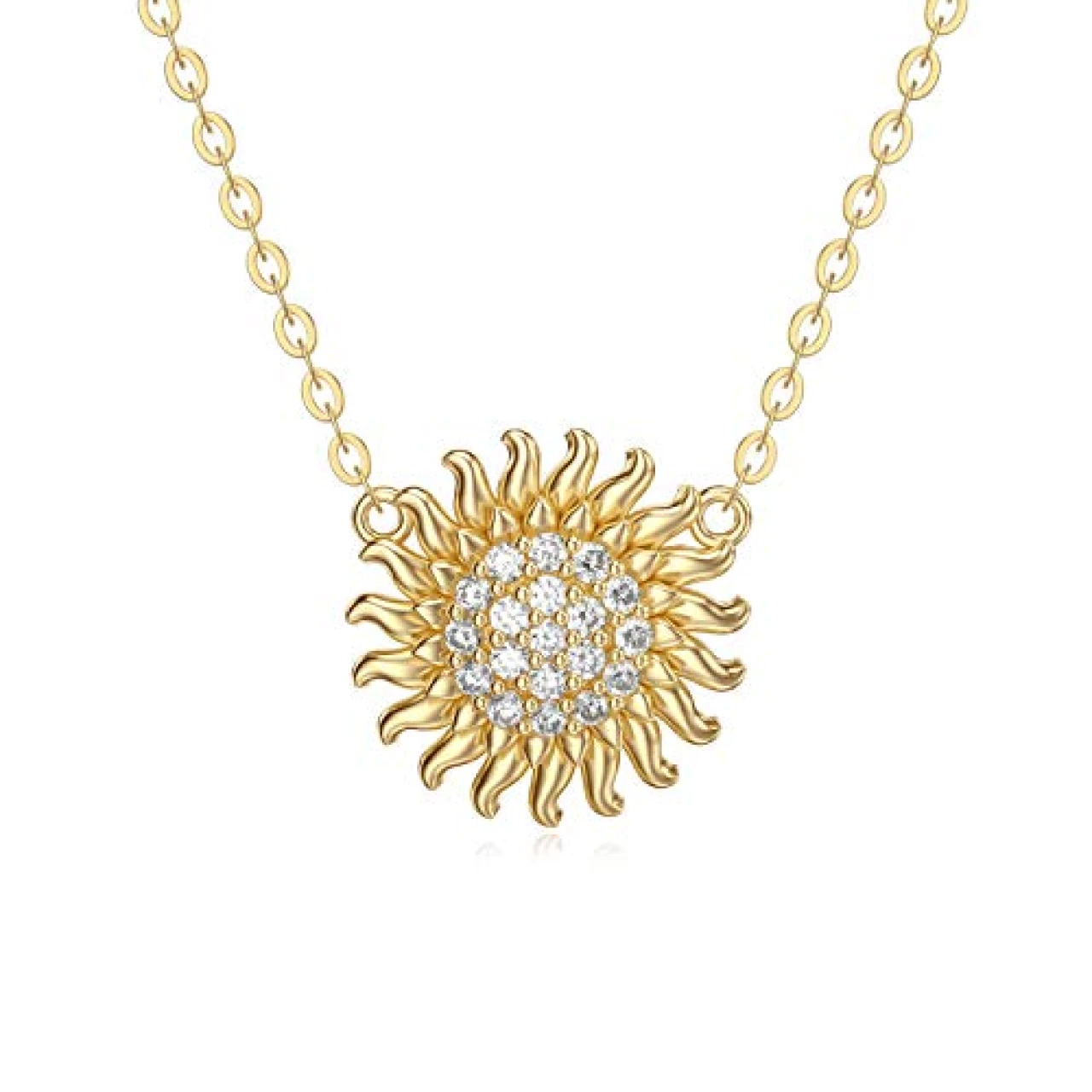MOTIEL Sunflower Necklace 14K Yellow Gold Flower Pendant Necklace Moissanite Jewelry Flame Necklace