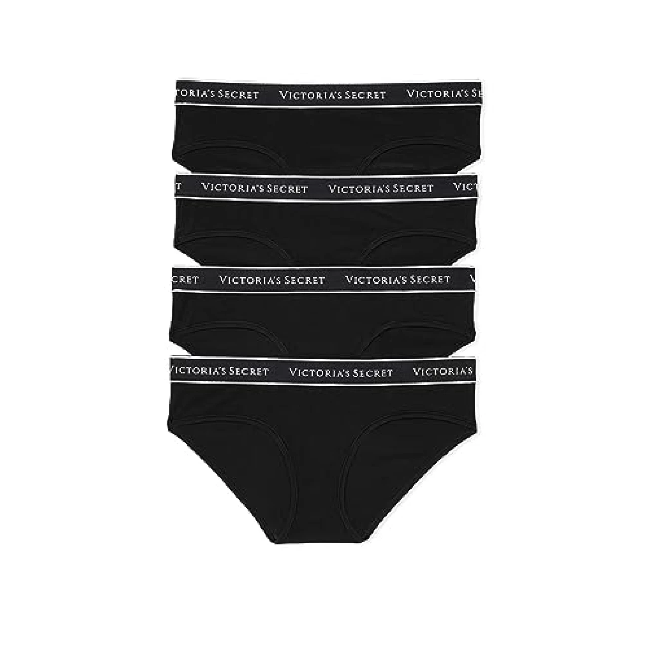 Victoria&rsquo;s Secret Cotton Hiphugger Panty Pack, Logo Banded Waistband, Underwear for Women, 4 Pack, Black (S)