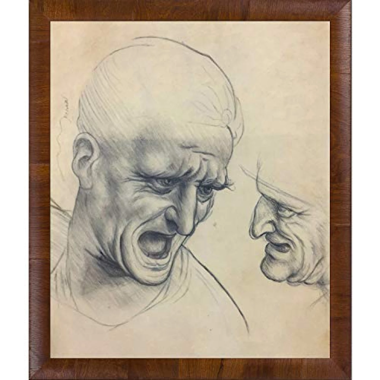 La Pastiche LDV7277-FR-55220020X24 Study of Two Warriors&rsquo; Heads for The Battle Anghiari with Panzano Olivewood Framed Hand Painted Oil Reproduction, 27&quot; x 23&quot;, Multi