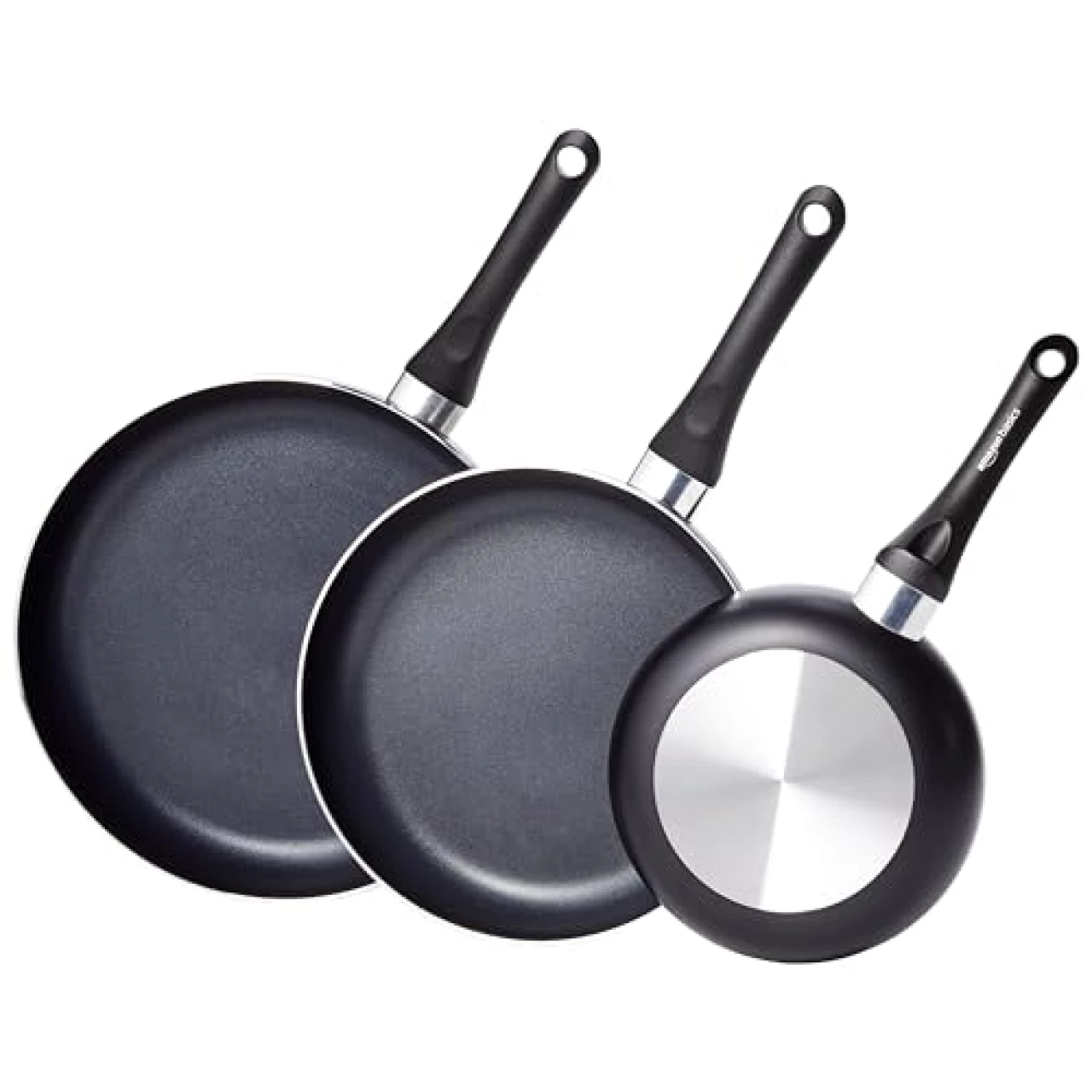 Amazon Basics 3-Piece Non-Stick Frying Pan Set - 8 Inch, 10 Inch &amp; 12 Inch, Black