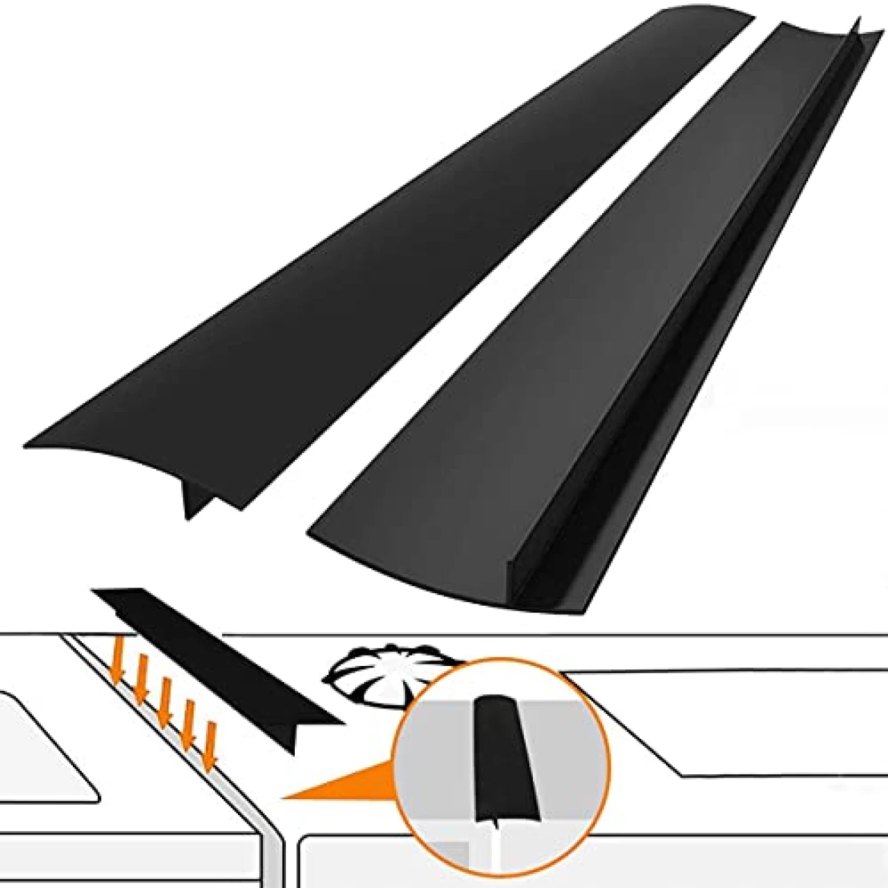 Kitchen Stove Counter Gap Cover (2 Pack) Silicone Gap Cover with Heat Resistant Wide &amp; Long Gap Filler Used for Protect Gap Filler Sealing Spills in Kitchen Counter, Stovetops Black 21 Inches