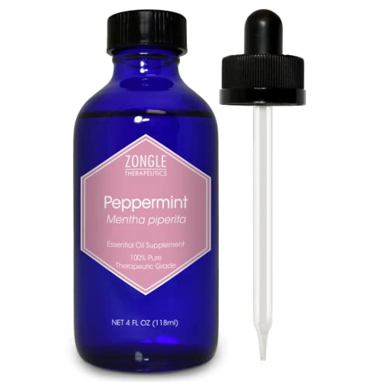 Pure Peppermint Oil by Zongle – 100% Pure Natural, Therapeutic &amp; Food Grade for Baking, Hair, Diffuser, Skin, Edible, Beard, Cooking, Candy, Ingestion, Stomach, Digestion, Teeth, Oral Use– 4 OZ