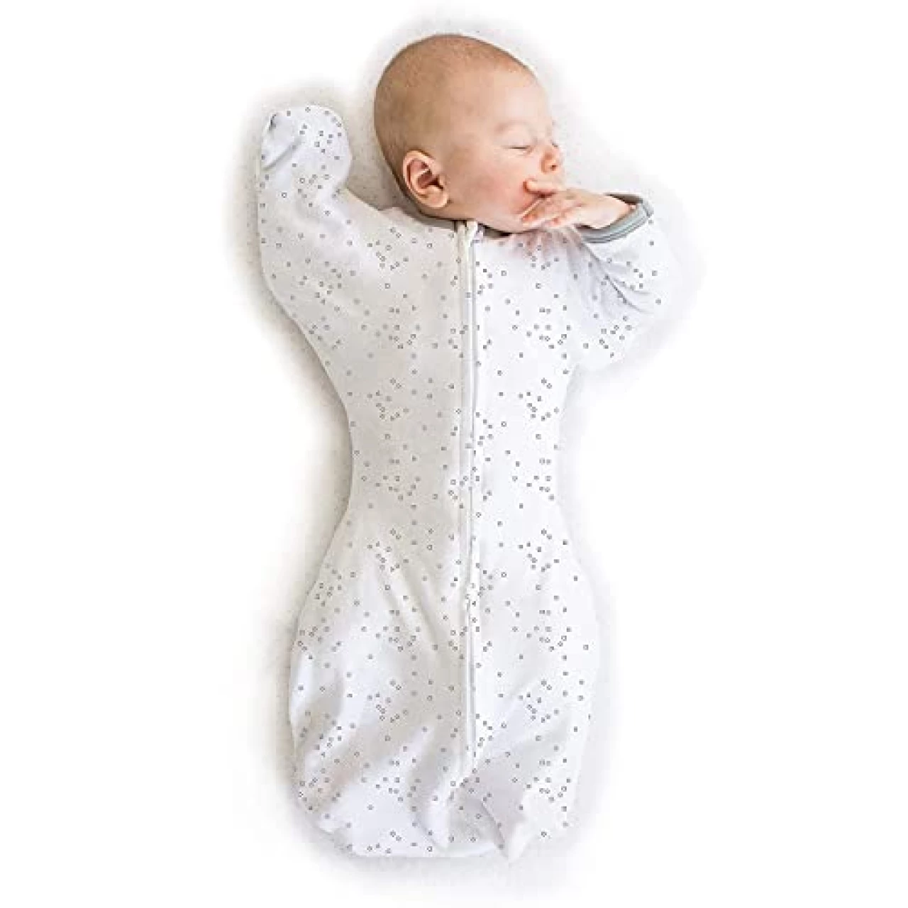 Amazing Baby Transitional Swaddle Sack with Arms Up Half-Length Sleeves and Mitten Cuffs, Confetti, Sterling, Small, 0-3 Months, Small (6-14 Pound)