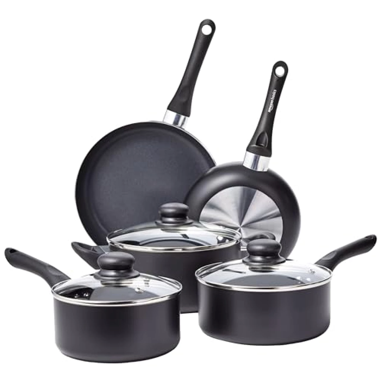 Amazon Basics Non-Stick Cookware 8-Piece Set, Pots and Pans, Black