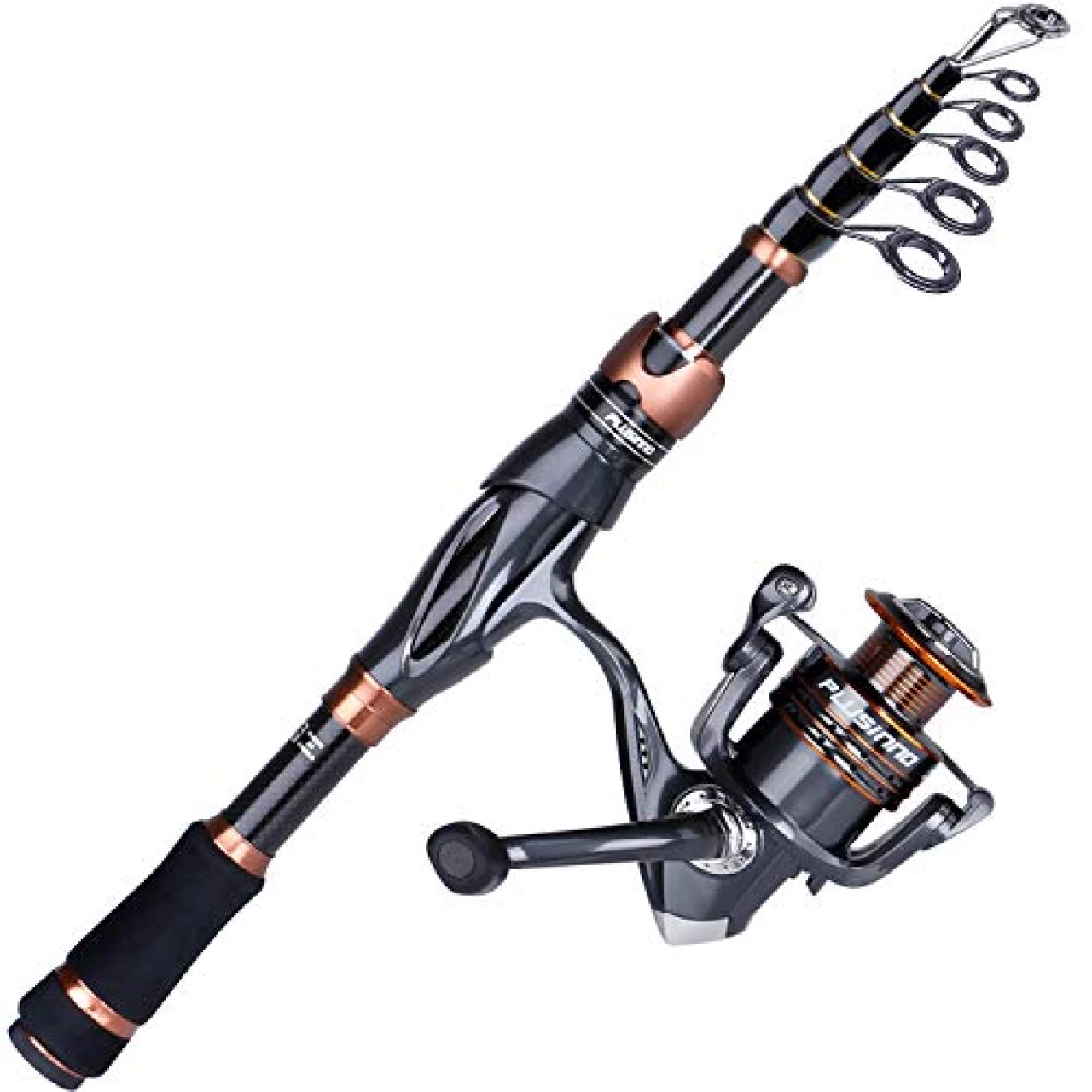 PLUSINNO Fishing Rod and Reel Combos, Bronze Warrior Toray 24-Ton Carbon Matrix Telescopic Fishing Rod Pole, 12 +1 Shielded Bearings Stainless Steel BB Spinning Reel, Travel Freshwater Fishing Gear