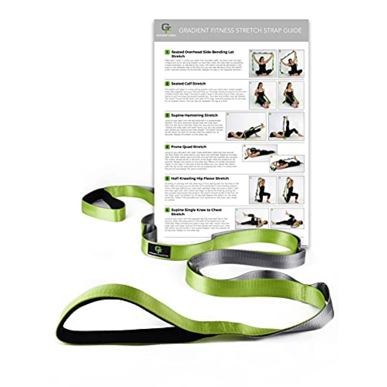 Gradient Fitness Stretching Strap for Physical Therapy, 12 Multi-Loop Stretch Strap 1&quot; W x 8&rsquo; L, Neoprene Handles, Physical Therapy Equipment, Yoga Straps for Stretching, Leg Stretcher (Green)