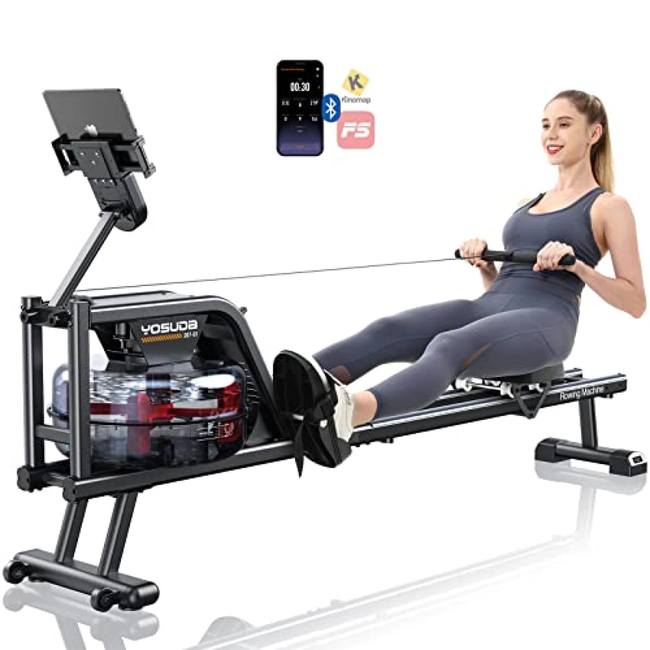 YOSUDA Water Rowing Machines with Bluetooth-Water Rowers 350LBS Weight Capacity for Home Use with Smooth Aluminum Dual Slide Rail &amp; Rowing-Dedicated Monitor