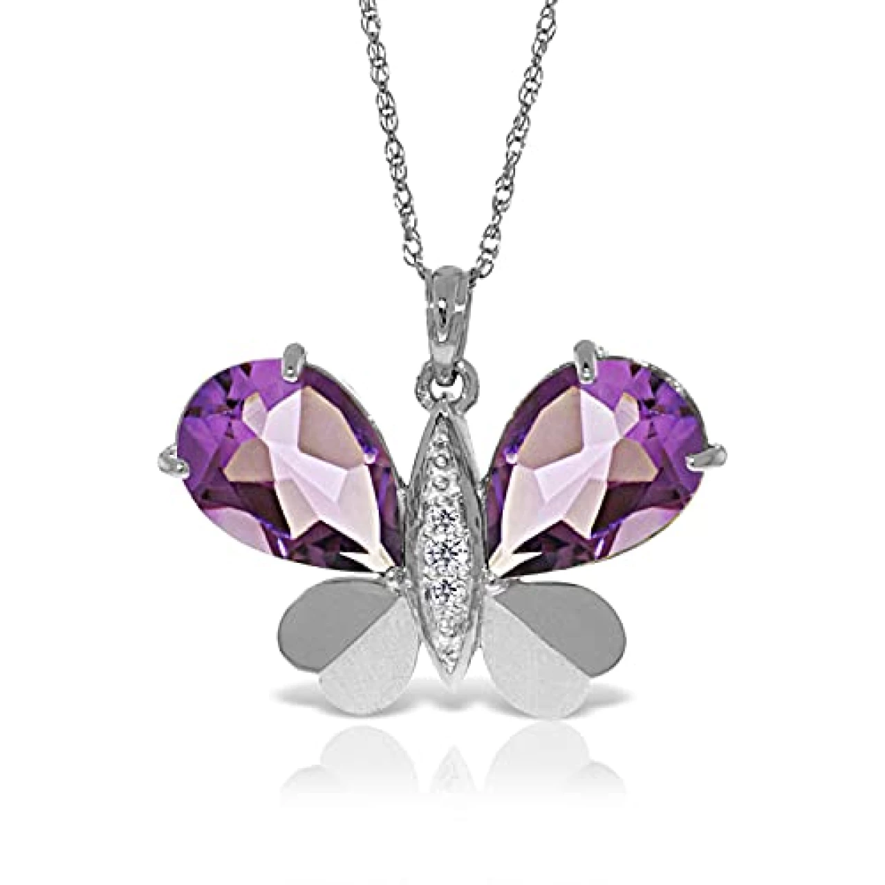 Galaxy Gold GG 6.6 CT. 14k 18&quot; White Gold Butterfly Necklace with Natural Diamonds and Amethysts