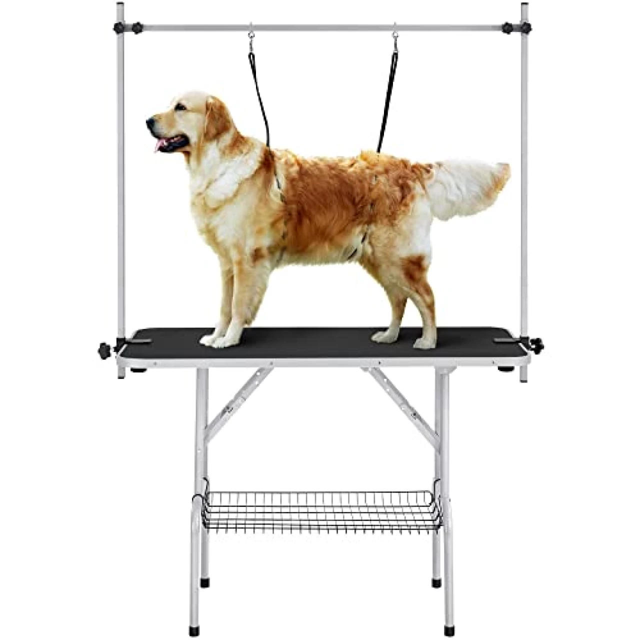 Yaheetech 46&rsquo;&rsquo; Pet Grooming Table for Large Dogs Adjustable Height Portable Trimming Table Drying Table w/Arm/Noose/Mesh Tray Maximum Capacity Up to 265Lb, Black