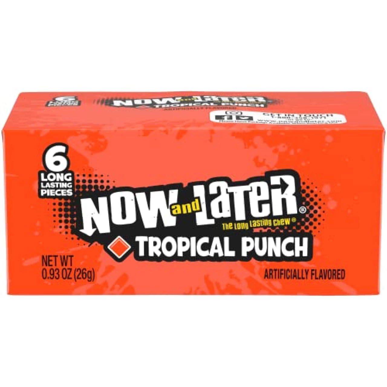 Now &amp; Later Original Taffy Chews Candy, Tropical Punch, 0.93 Ounce Bar, Pack of 24