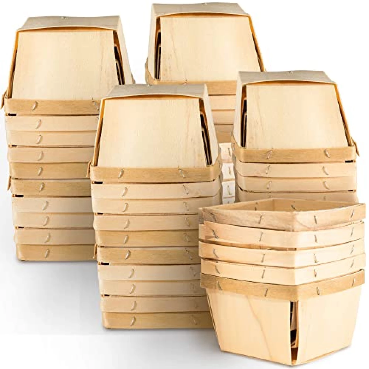 One Pint Wooden Berry Baskets (10 Pack); for Picking Fruit or Arts, Crafts and Decor; 4” Square Vented Wood Boxes