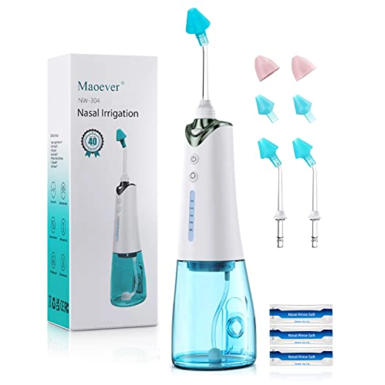 MAOEVER Nasal Irrigation System, Cordless Nasal Rinse Machine for Sinus Relief &amp; Nasal Care, Electric Neti Pot with 6 Tips
