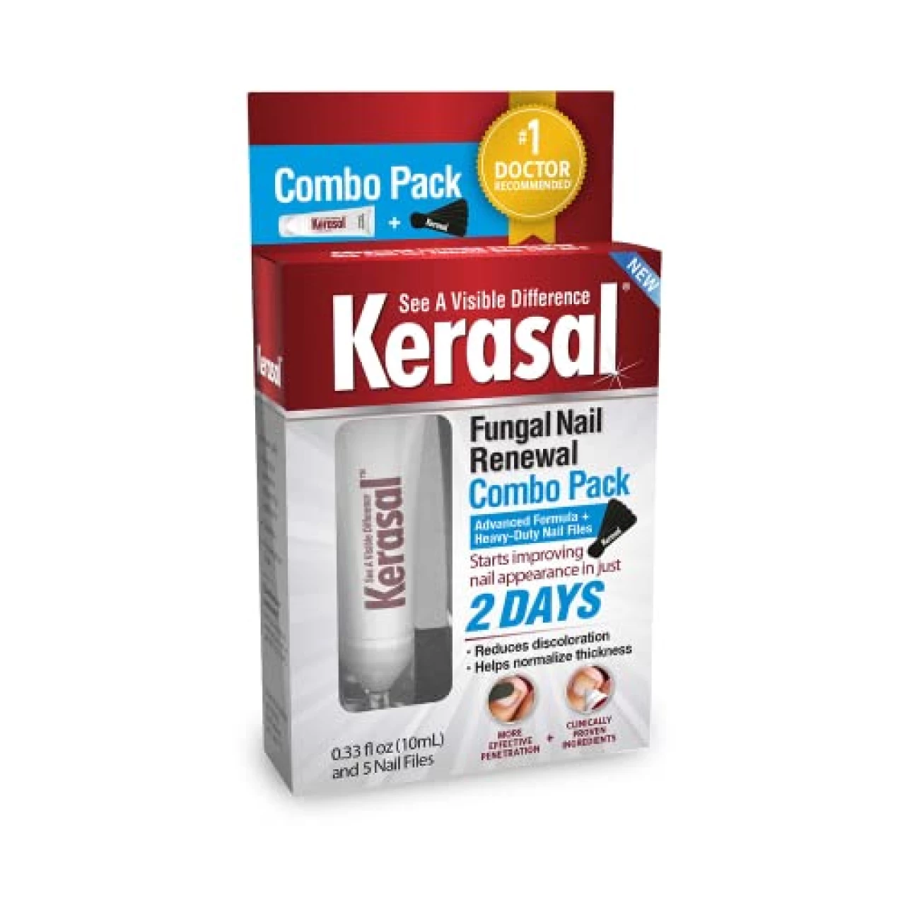 Kerasal Nail Renewal and Nail File Combo Pack, Restores Appearance of Discolored or Damaged Nails, 5 Heavy Duty Nail Files, 0.33 fl oz, Clear