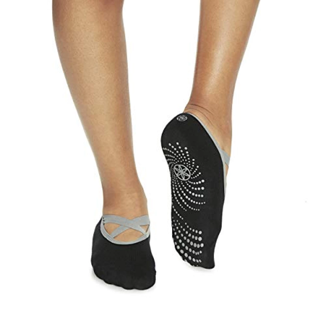 Gaiam Yoga Barre Socks - Grippy Non Slip Sticky Toe Grip Accessories for Women &amp; Men - Pure Barre, Hot Yoga, Pilates, Ballet, Dance, Home - Black/Grey