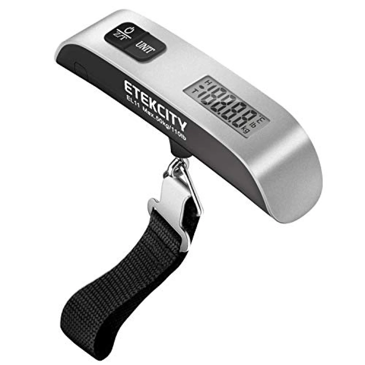 Etekcity Luggage Scale, Travel Essentials, Digital Weight Scales for Travel Accessories, Portable Handheld Scale with Temperature Sensor, Rubber Paint, 110 Pounds, Battery Included, Silver