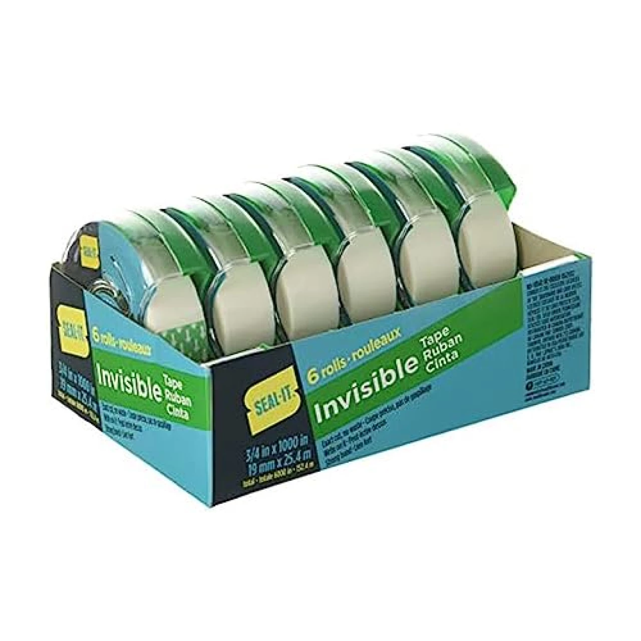 Seal-It Invisible Stationery Tape 3/4 x 1000 Inches On Press N&rsquo; Cut Dispenser, Pack of 6 Total 6000 Inches