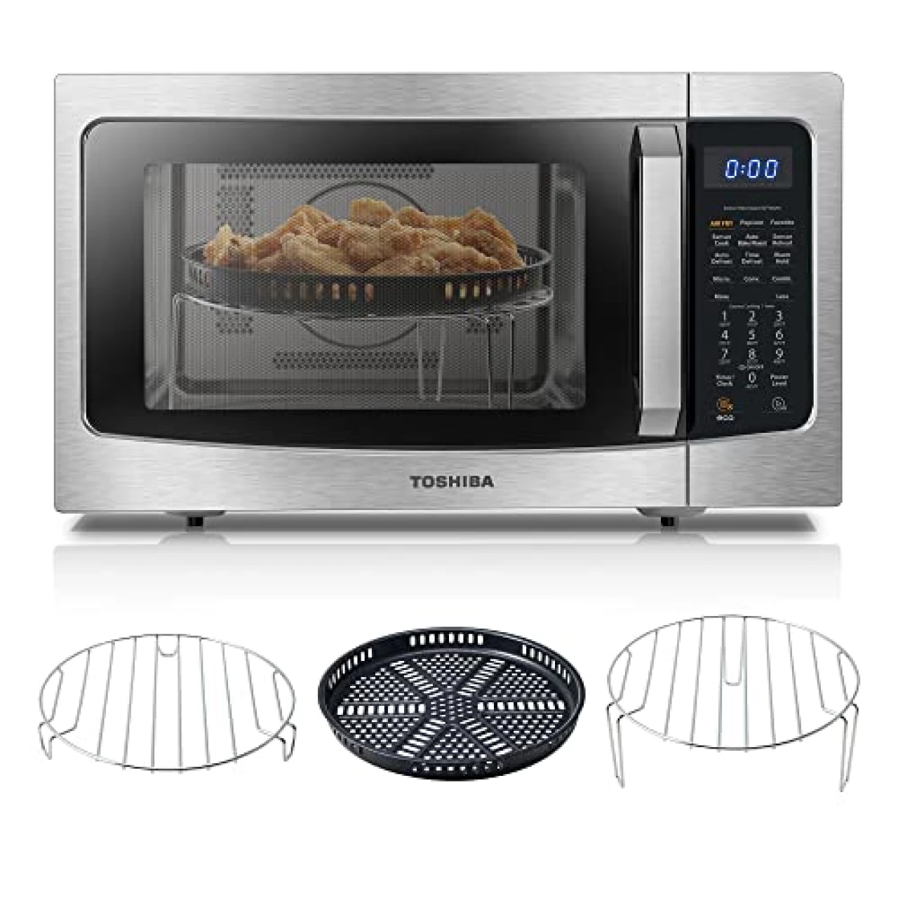 TOSHIBA 4-in-1 ML-EC42P(SS) Countertop Microwave Oven, Smart Sensor, Convection, Air Fryer Combo, Mute Function, Position Memory 13.6&quot; Turntable, 1.5 Cu Ft, 1500W, Silver