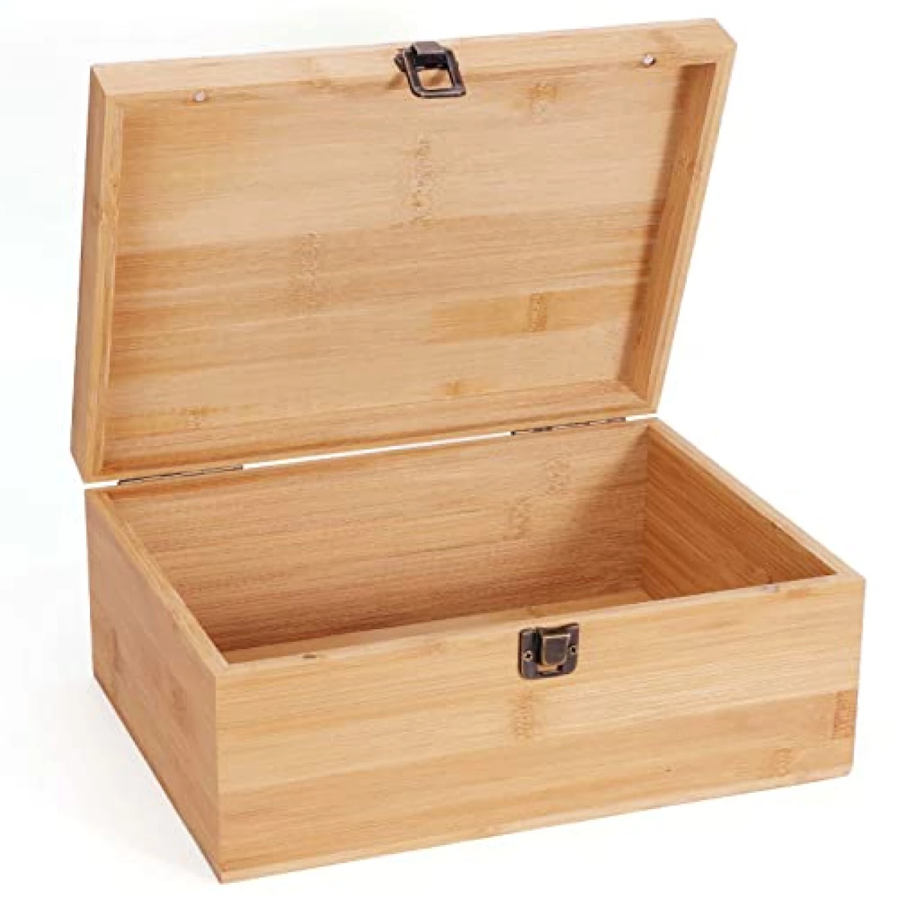 Woiworco Large Bamboo Wooden Storage Box with Hinged Lid