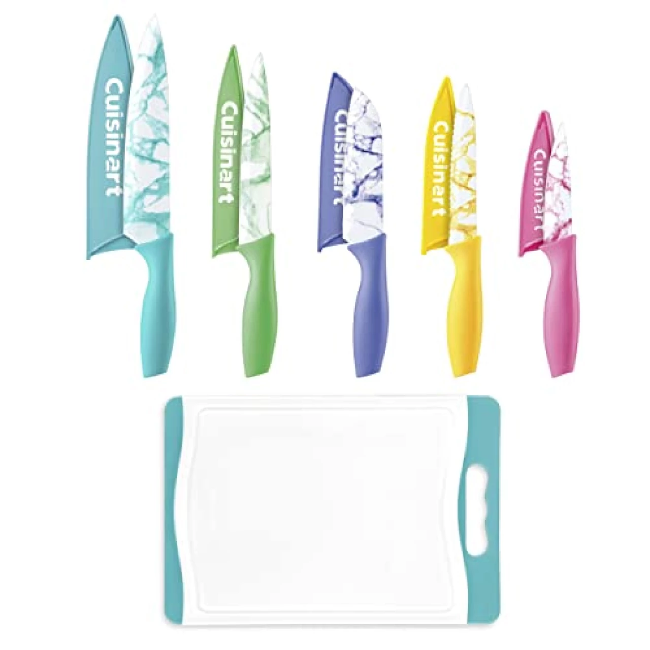 Cuisinart C55CB-11PM Advantage Cutlery 11-Piece Marble Knife Cutting Board and Knive Set, Multi-Color