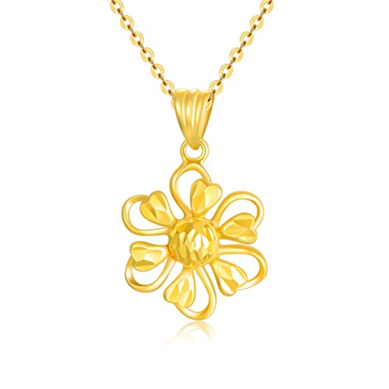 18K Solid Gold Sunflower Heart Necklace for Women