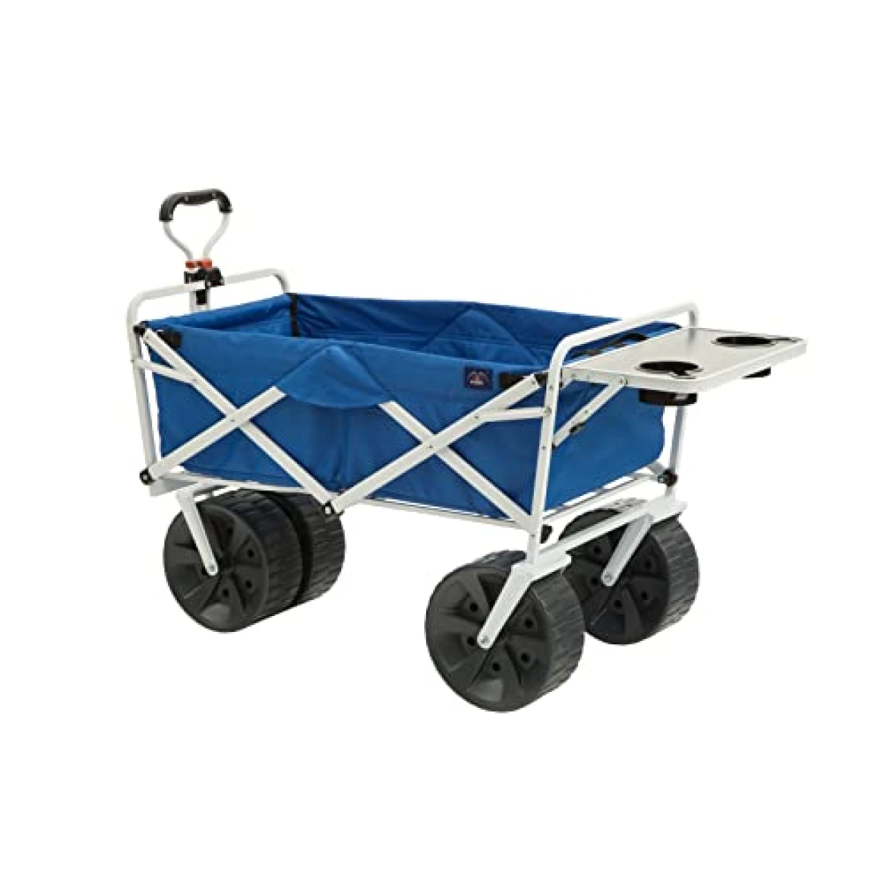 MacSports All Terrain Beach Wagon with Side Table|Heavy Duty Collapsible Folding Cart with Large Wheels for Beach Day, Picnic, Camping, Outdoor Activities | Blue/White