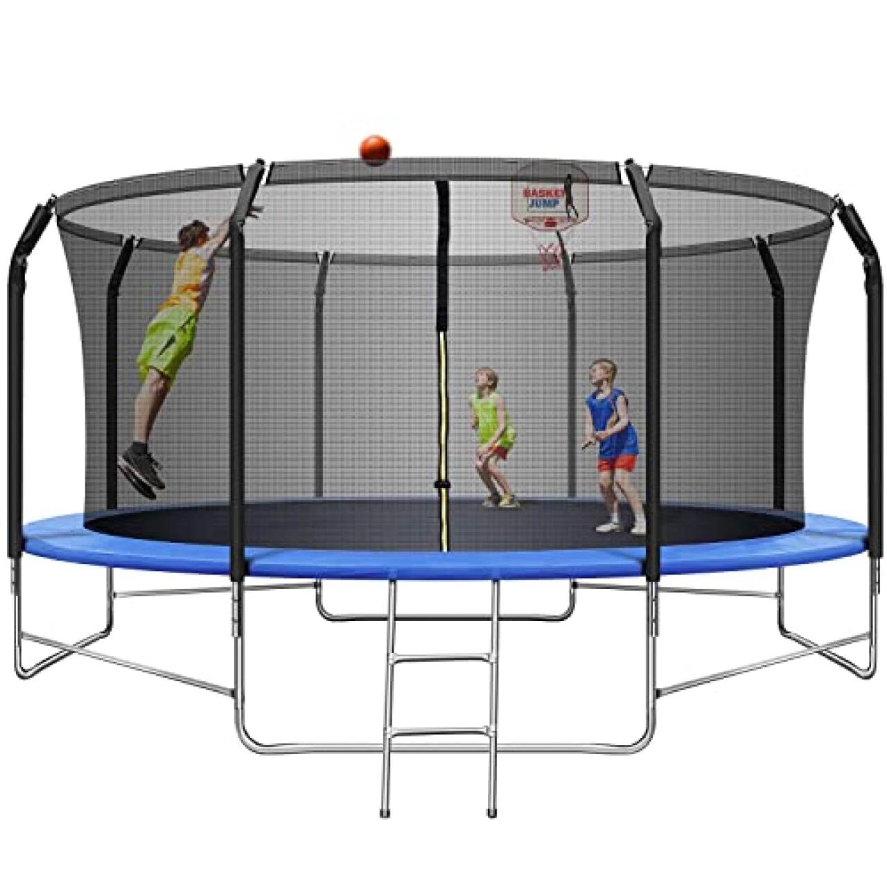 14FT Trampoline with Balance Bar &amp; Basketball Hoop