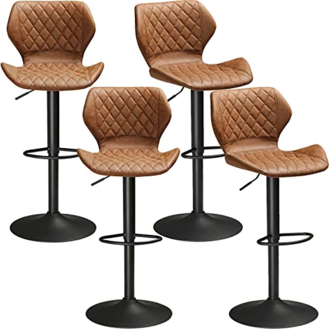 DICTAC Bar stools Set of 4 Brown Leather Bar Stools, Adjustable Counter Height Barstools for Kitchen Island