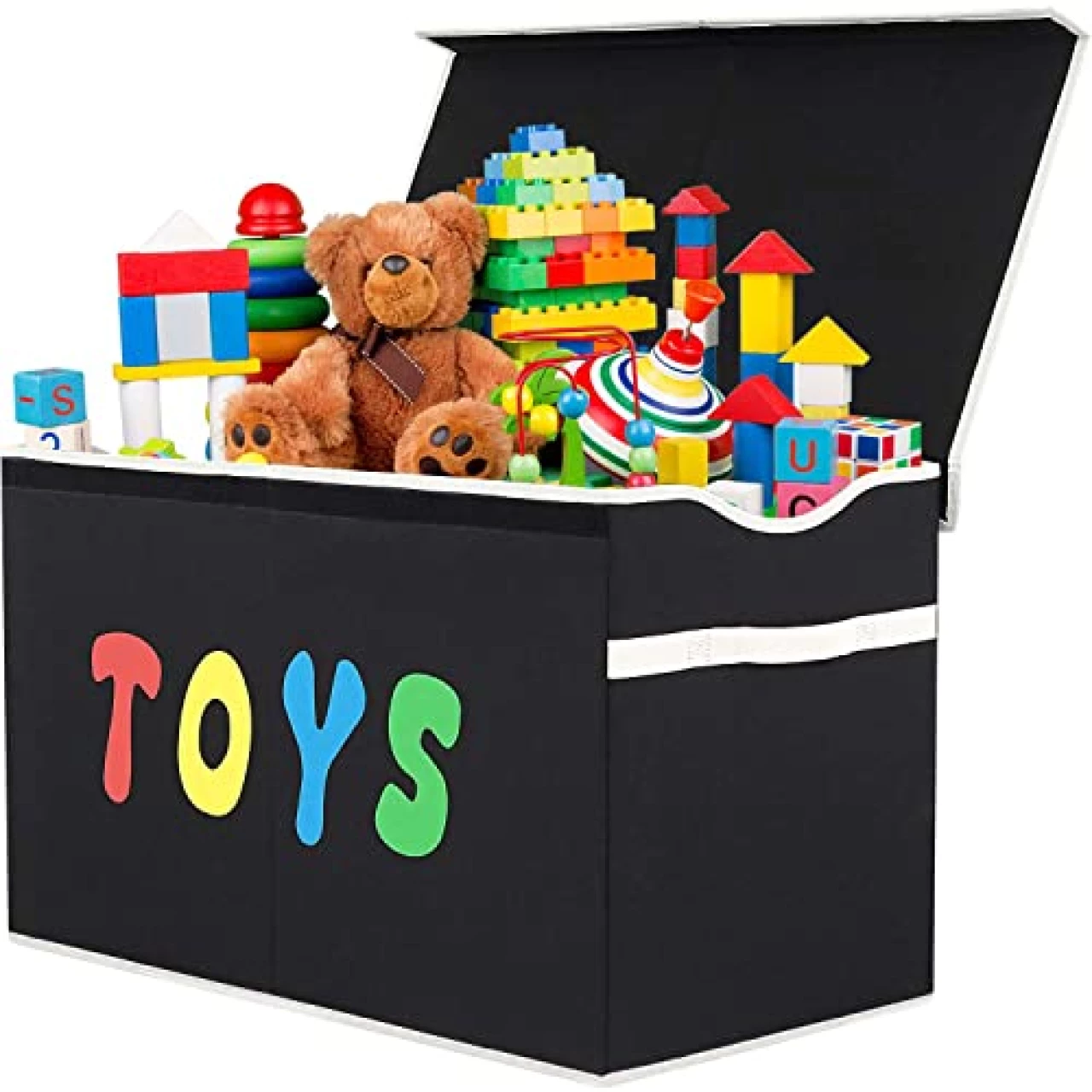 YOLOXO Toy Box Chest, Collapsible Sturdy Storage Bins with Lids, Extra Large Kids Toy Storage Organizer Boxes Bins Baskets for Kids, Boys, Girls, Nursery Room, Playroom, Closet (BLACK)