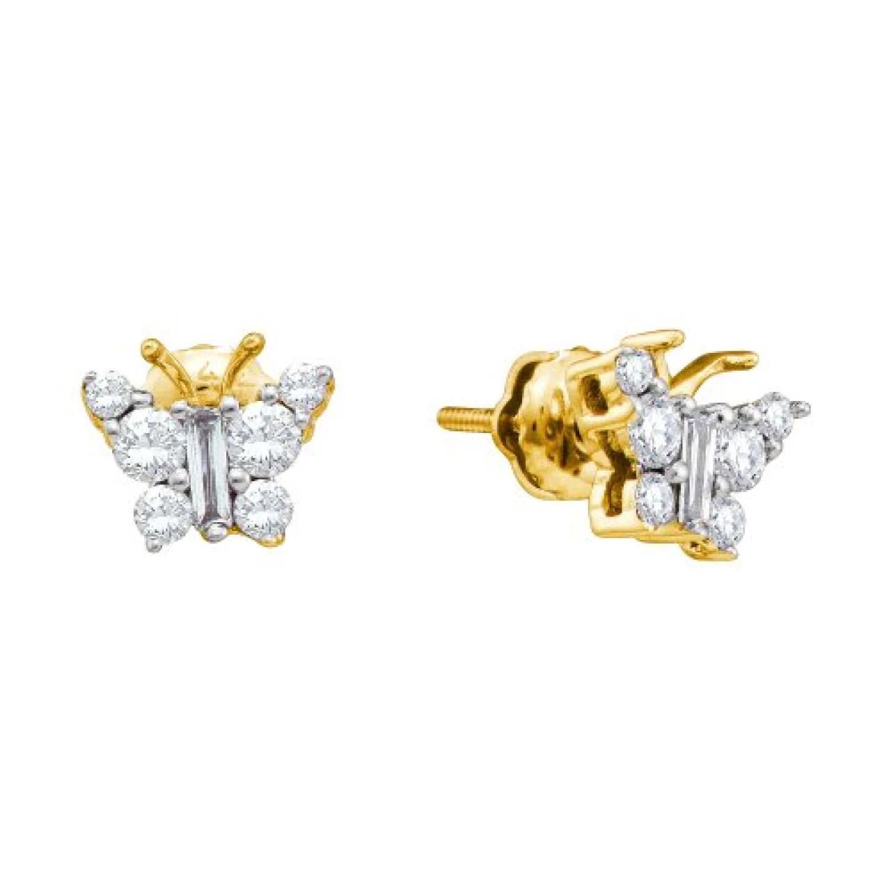 Dazzlingrock Collection 0.50 Carat (ctw) 14K Diamond Butterfly Earrings, Yellow Gold