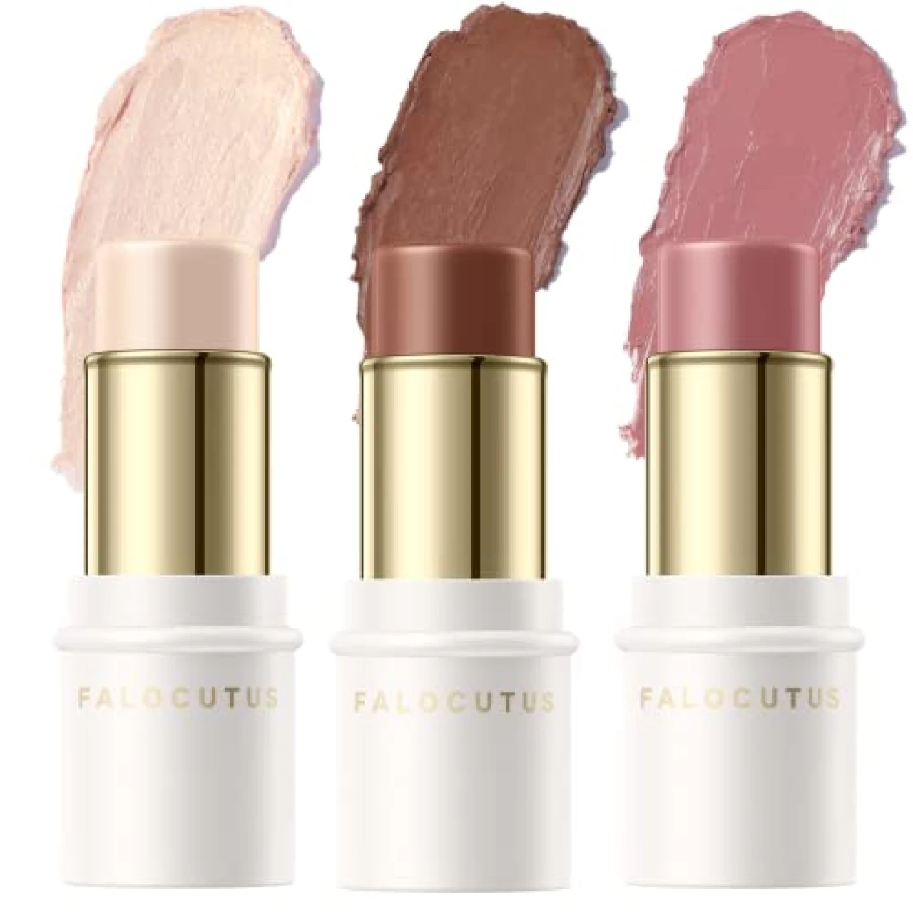 FALOCUTUS 3 Pcs NEUTRAL Contour Stick Set,Cream Blush &amp; Highlighter Bronzer Pen,Long Lasting &amp; Smooth Natural Face Contouring Illuminator,Professional Makeup Kit for All Skin