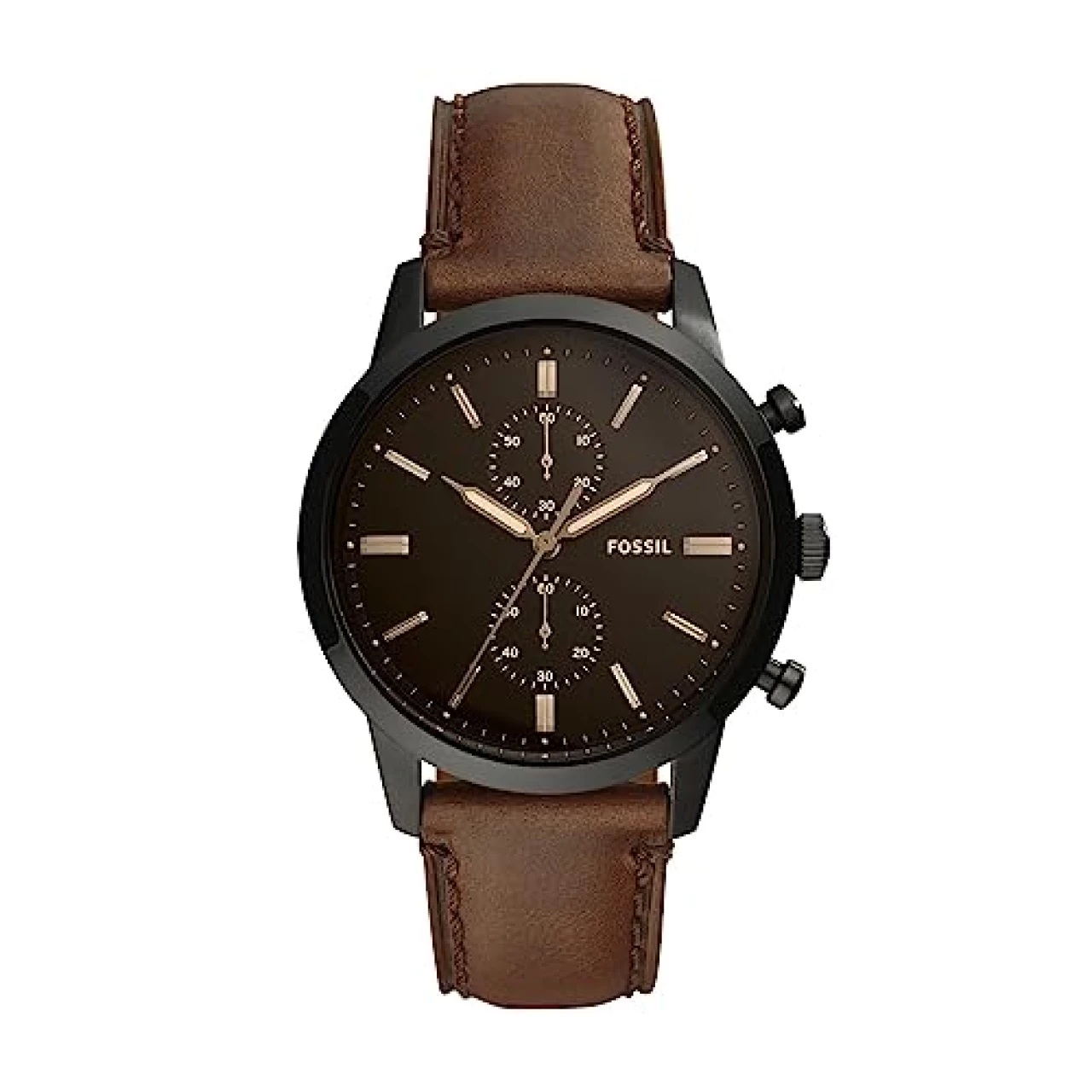 Fossil Men&rsquo;s Townsman Quartz Stainless Steel and Leather Chronograph Watch, Color: Black, Dark Brown (Model: FS5437)