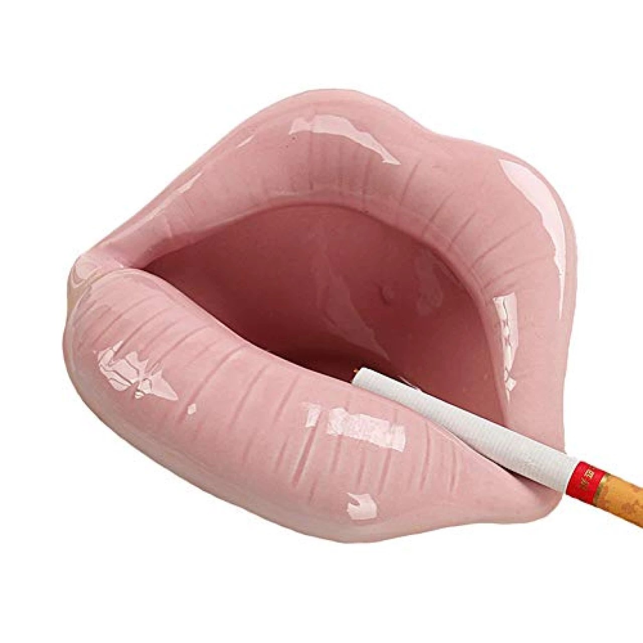 Wang-Data Creative Ceramic Cigarette Ashtrays with Lips Style Fashion Home Decorations (Pink)