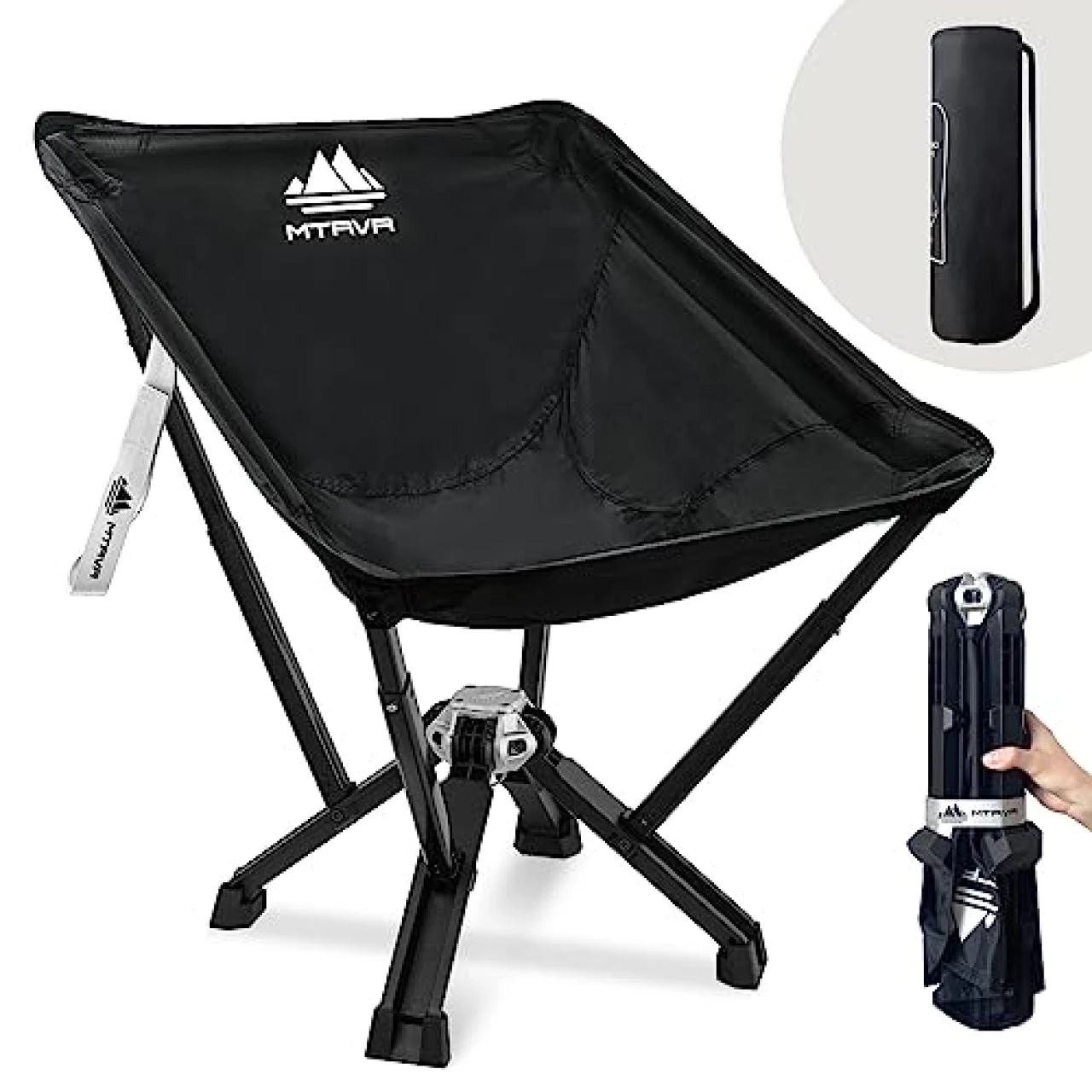 MTRVR Camping Chairs Portable Chair Supports 400 LBS, Compact Folding Chair for Adults Setup in Seconds, Aircraft Grade Aluminum Small Collapsible Chair for Beach Picnic Sport Backpacking, Black