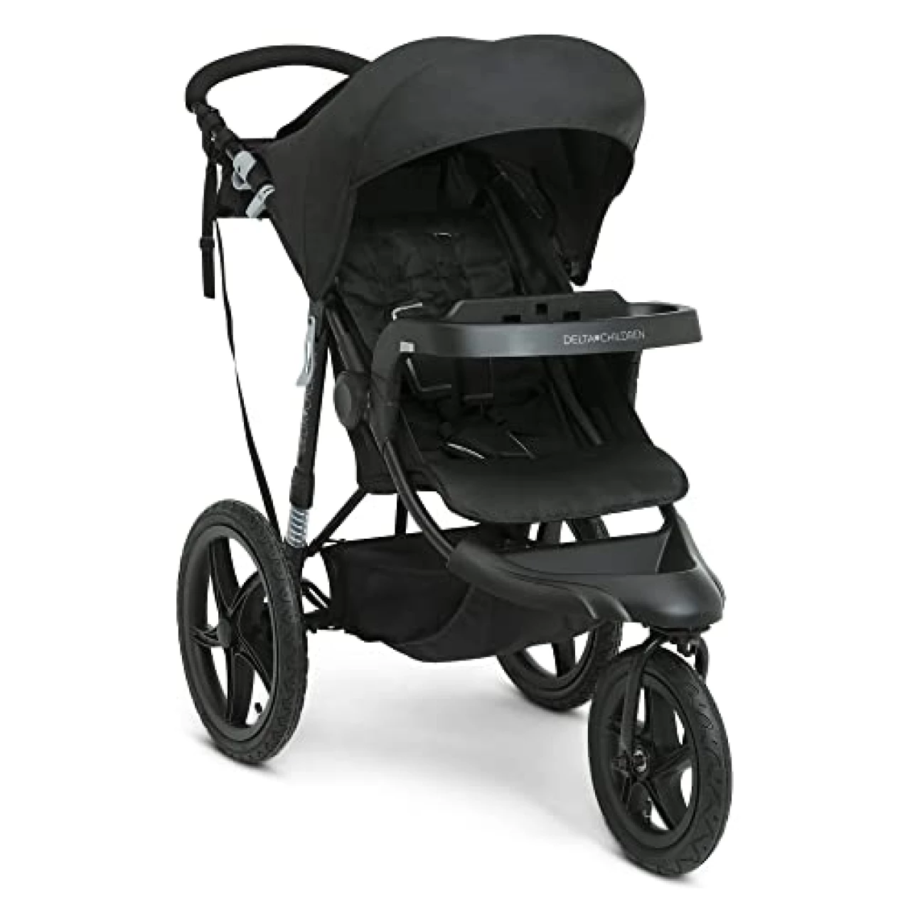Delta Children Apollo Jogging Stroller - Shock Absorbing Frame with Large Canopy &amp; Recline - Car Seat Compatible, Black