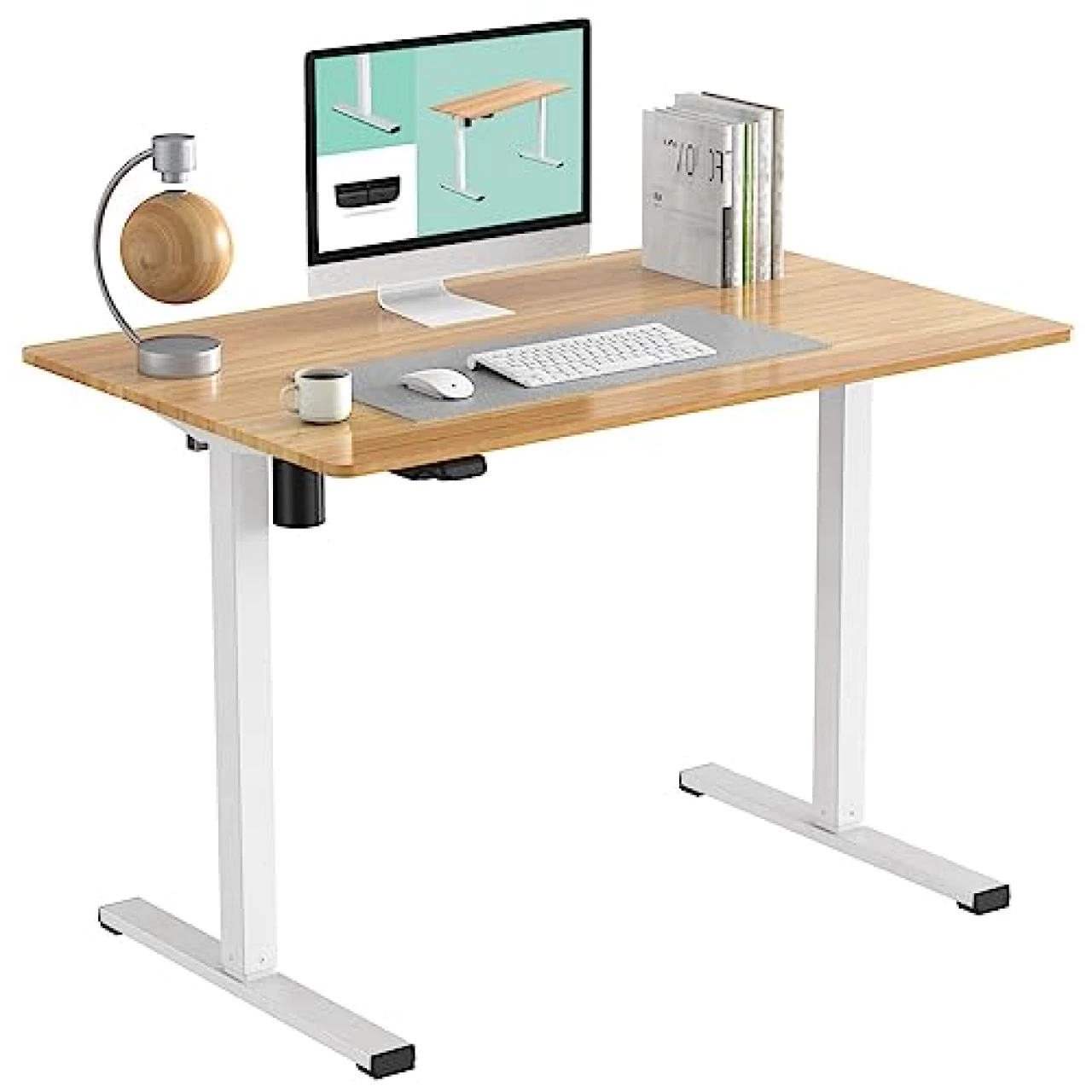 FLEXISPOT Standing Desk Whole-Piece Desktop 48 x 24 Inches Electric Height Adjustable Desk Stand up Desk Home Office Table for Computer Laptop (White Frame &amp; Maple Desktop)