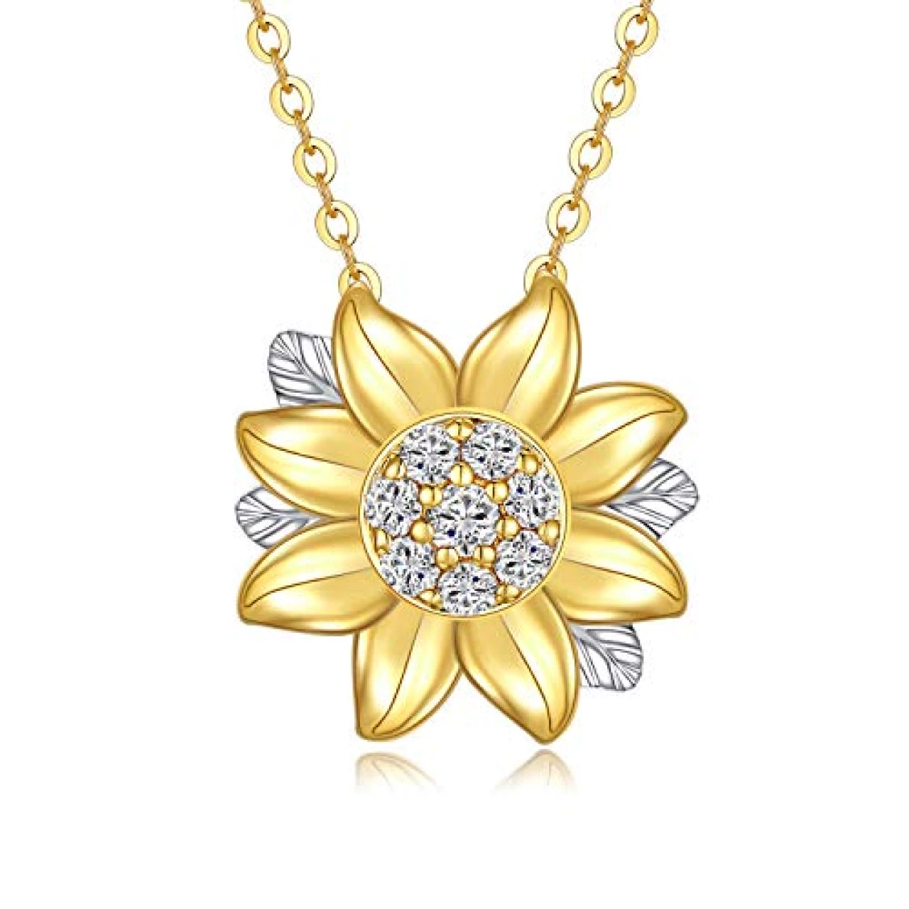 SISGEM 14K Real Gold Sunflower Necklace for Women, You Are My Sunshine Gold Moissanite Sunflower Pendant Anniversary Mother&rsquo;s Day Gift Jewelry for Her, Mom, Wife 16-18 inch