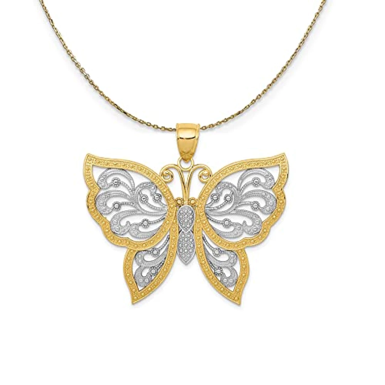 The Black Bow 14k Yellow Gold &amp; Rhodium 42mm Filigree Butterfly Necklace - 24 Inch