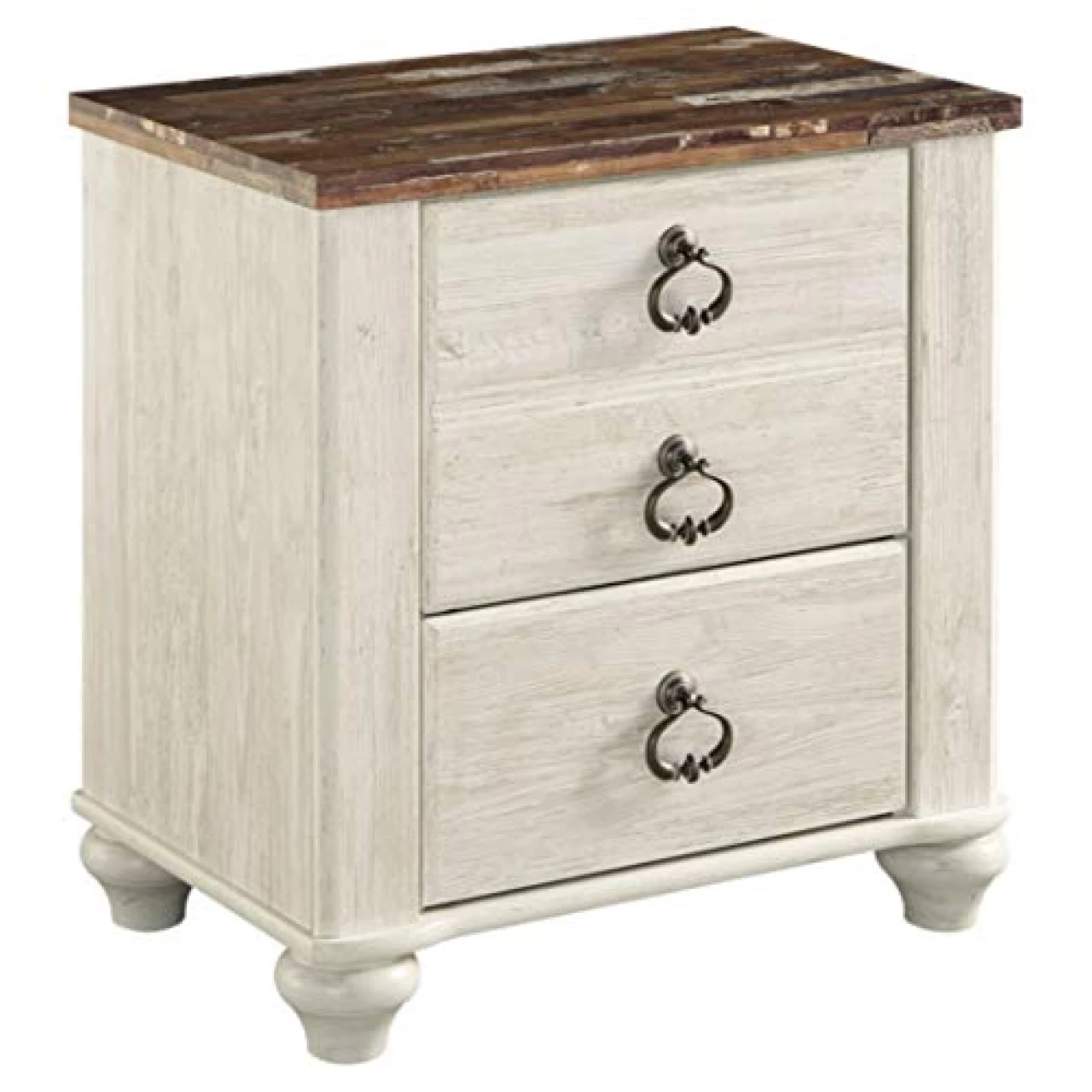 Signature Design by Ashley Willowton Farmhouse 2 Drawer Nightstand with USB Charging Ports, Whitewash