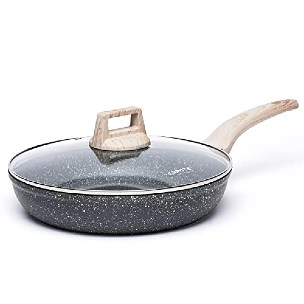 CAROTE Nonstick Frying Pan Skillet,8&quot; Non Stick Granite Fry Pan with Glass Lid, Egg Pan Omelet Pans, Stone Cookware Chef&rsquo;s Pan, PFOA Free (Classic Granite, 8-Inch)