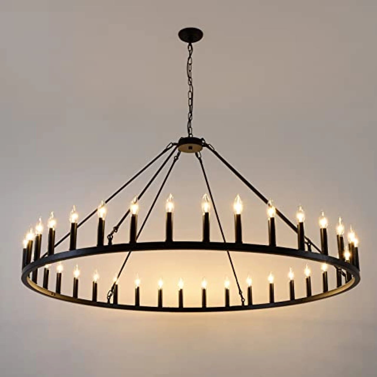 Wagon Wheel Chandelier 36-Light 60-Inch, Farmhouse Industrial Style Chandelier Rustic Candle Pendant Lighting Extra Large for High Ceilings, Living Room Foyer -WOGON WEEL