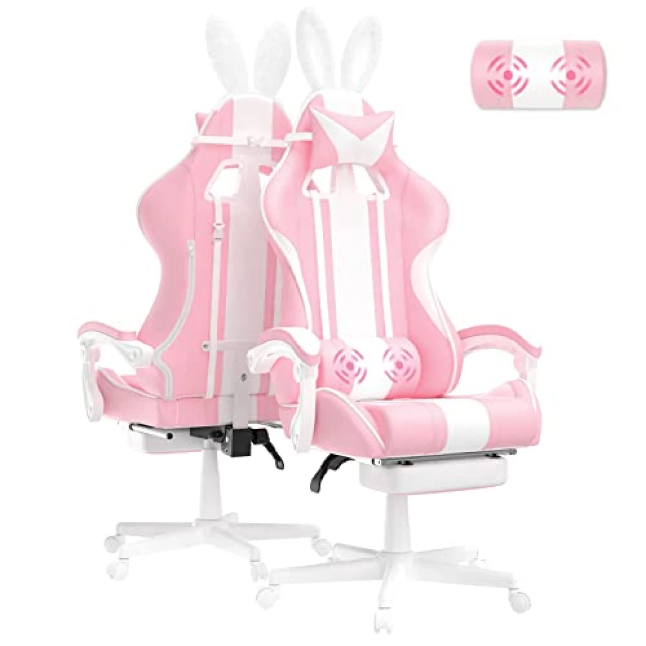 Ferghana Kawaii Pink Gaming Chair with Bunny Ears