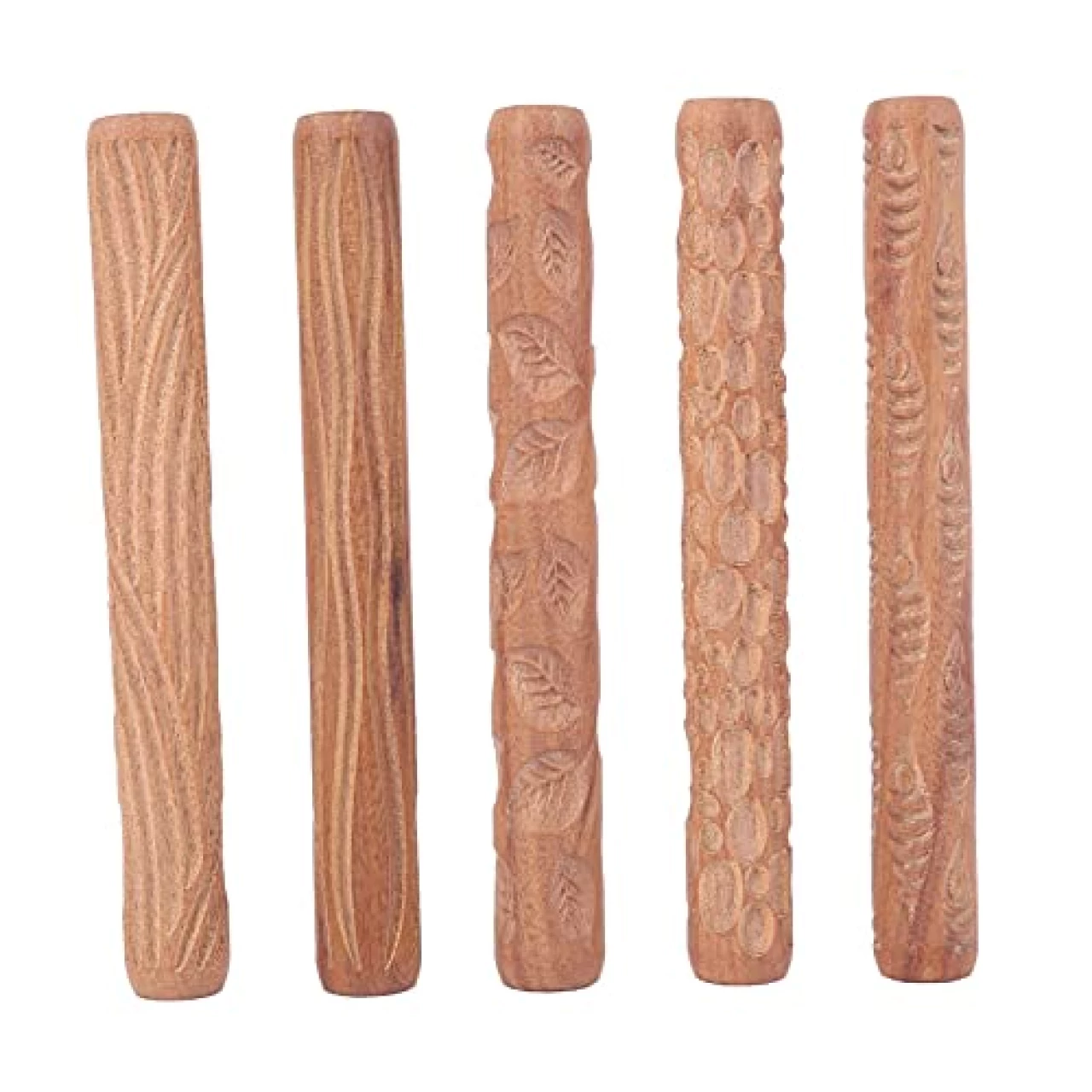 REHOC 5PCS Pottery Tools Wood Hand Rollers for Clay Clay Stamp Clay Pattern Roller