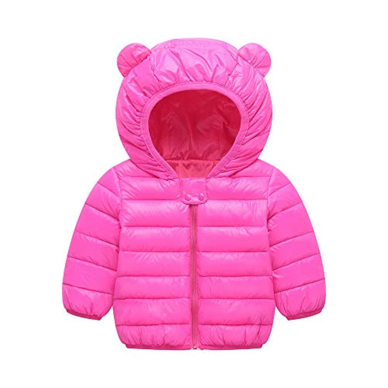 Winter Down Coats for Kids Baby Boys Girls Light Puffer Padded Jacket Bear Hoods Infant Outerwear Rose Red