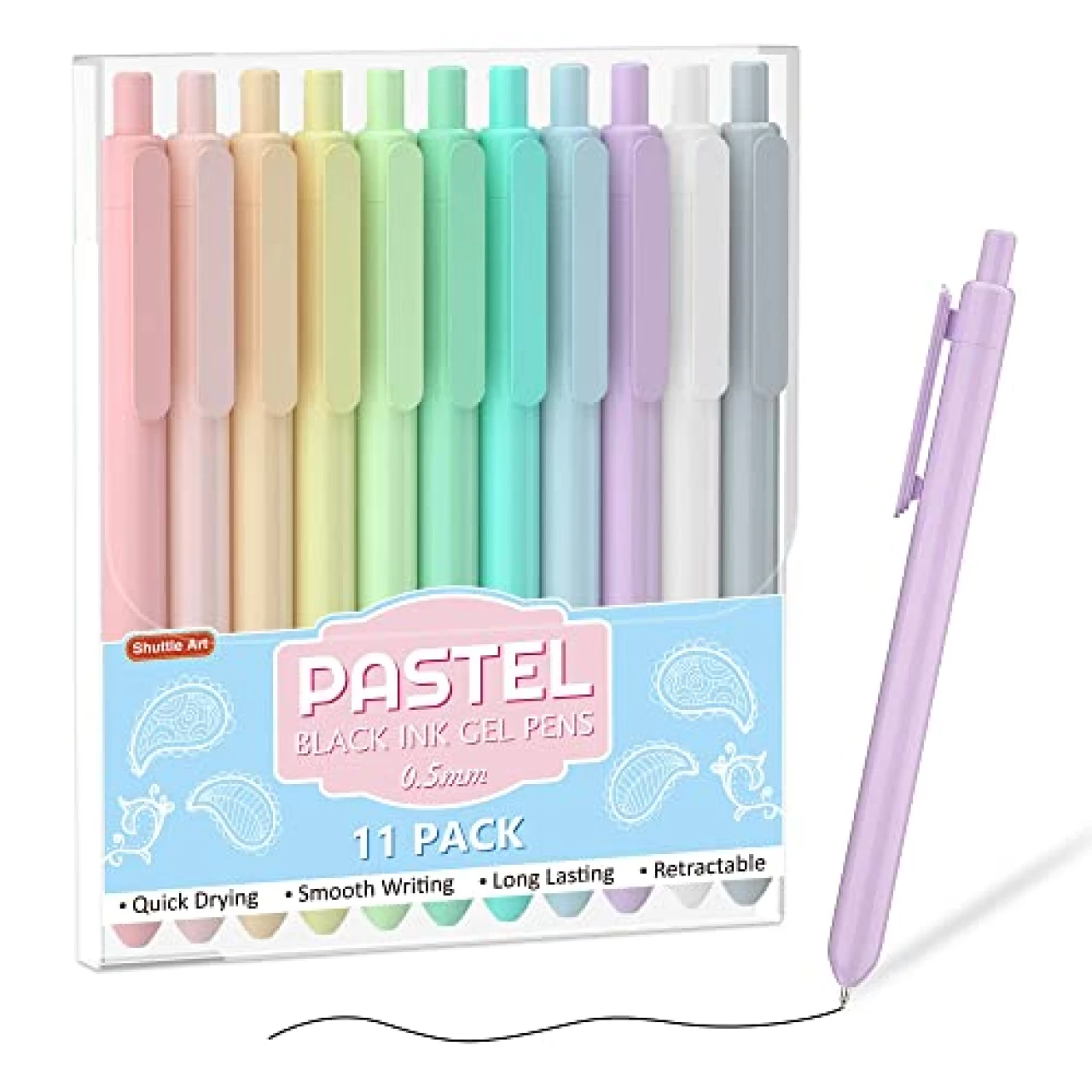 Shuttle Art Retractable Pastel Gel Ink Pens, 11 Pack Black Ink Pens, Cute Pens 0.5mm Fine Point&hellip;