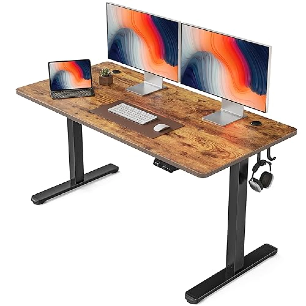 FEZIBO Height Adjustable Electric Standing Desk, 55 x 24 Inches Stand up Table, Sit Stand Home Office Desk with Splice Board