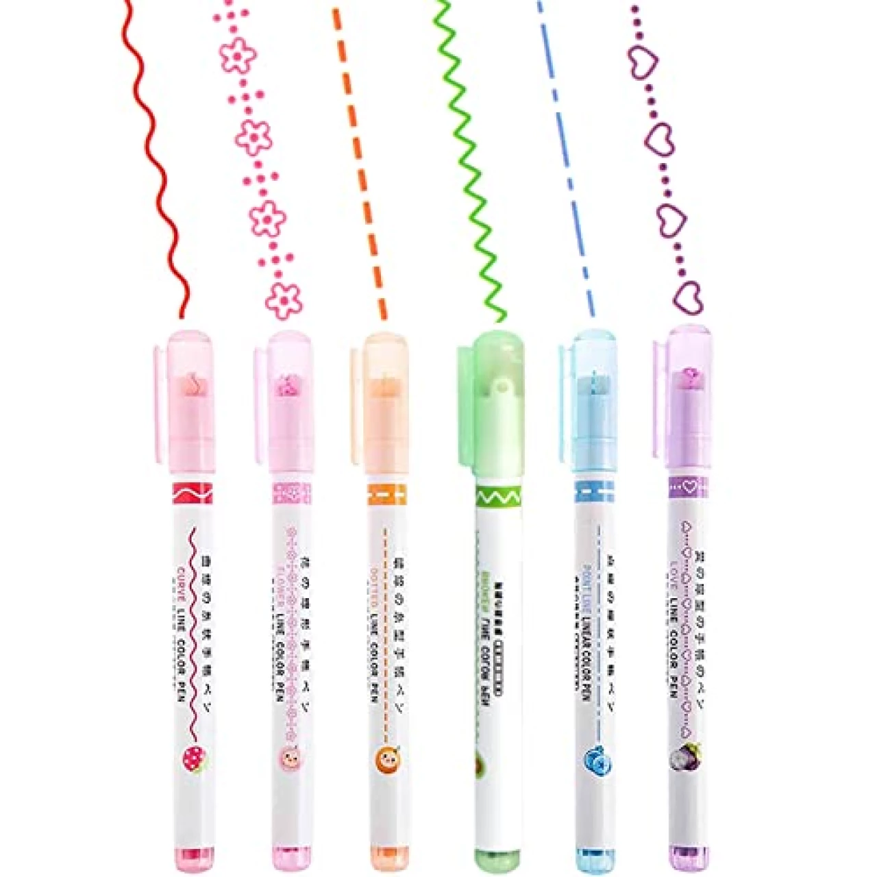 znvwki Curve Highlighter Pen Set, Colored Pens with 6 Different Shapes