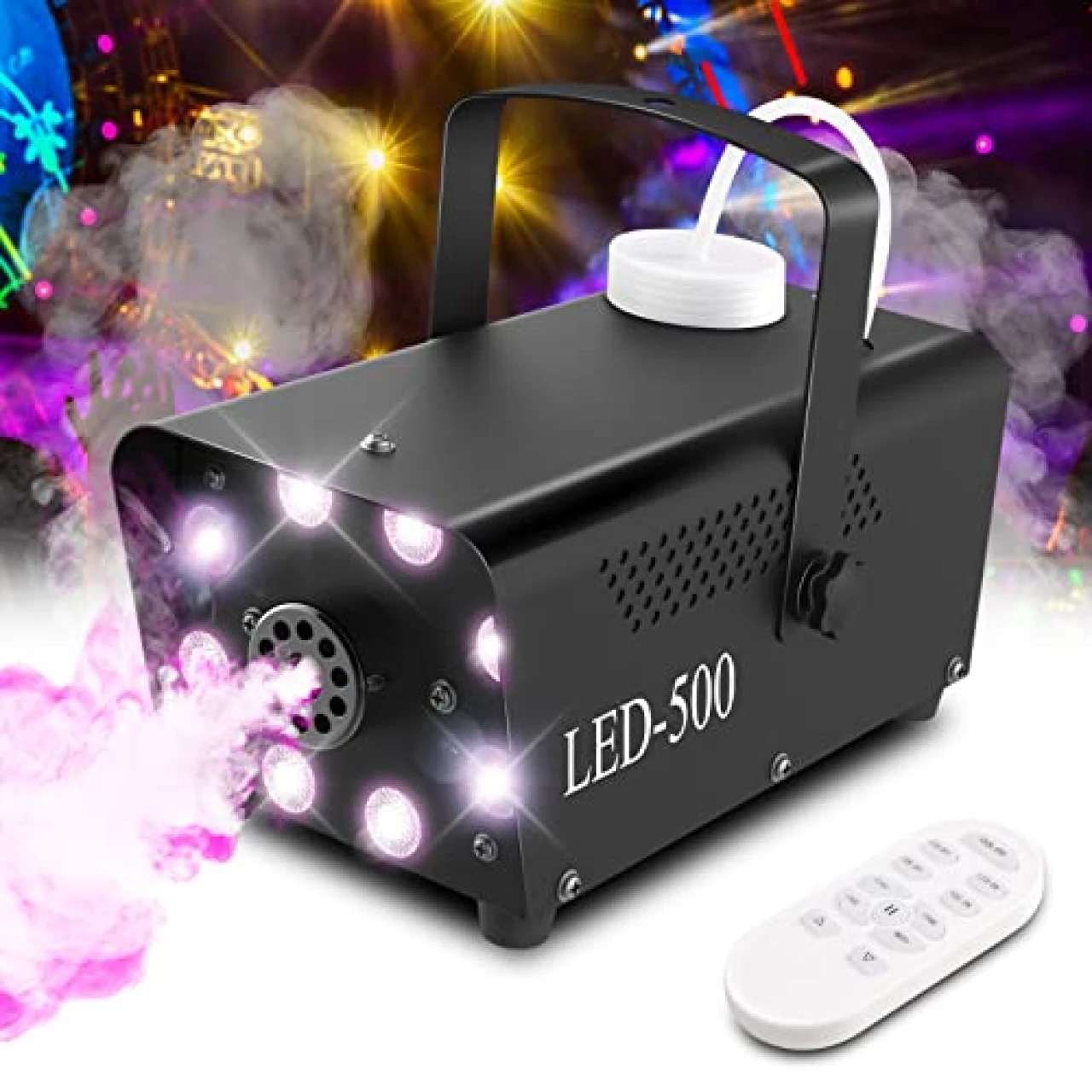 Upgraded Halloween Fog Machine with LED Lights - Smoke Machine with Colorful Strobe Effect, Wireless Remote Control, Continuous Fog for Wedding, Halloween, Christmas, Party and Stage Effect