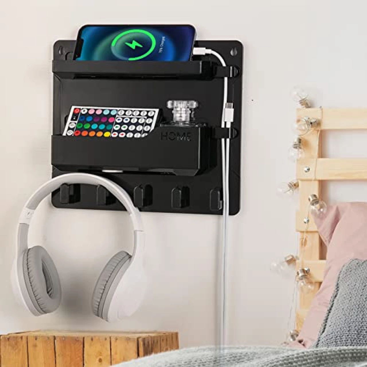 YONGAIJIA Bedside Wall Mount Shelf, Adhesive Bedside Organizer