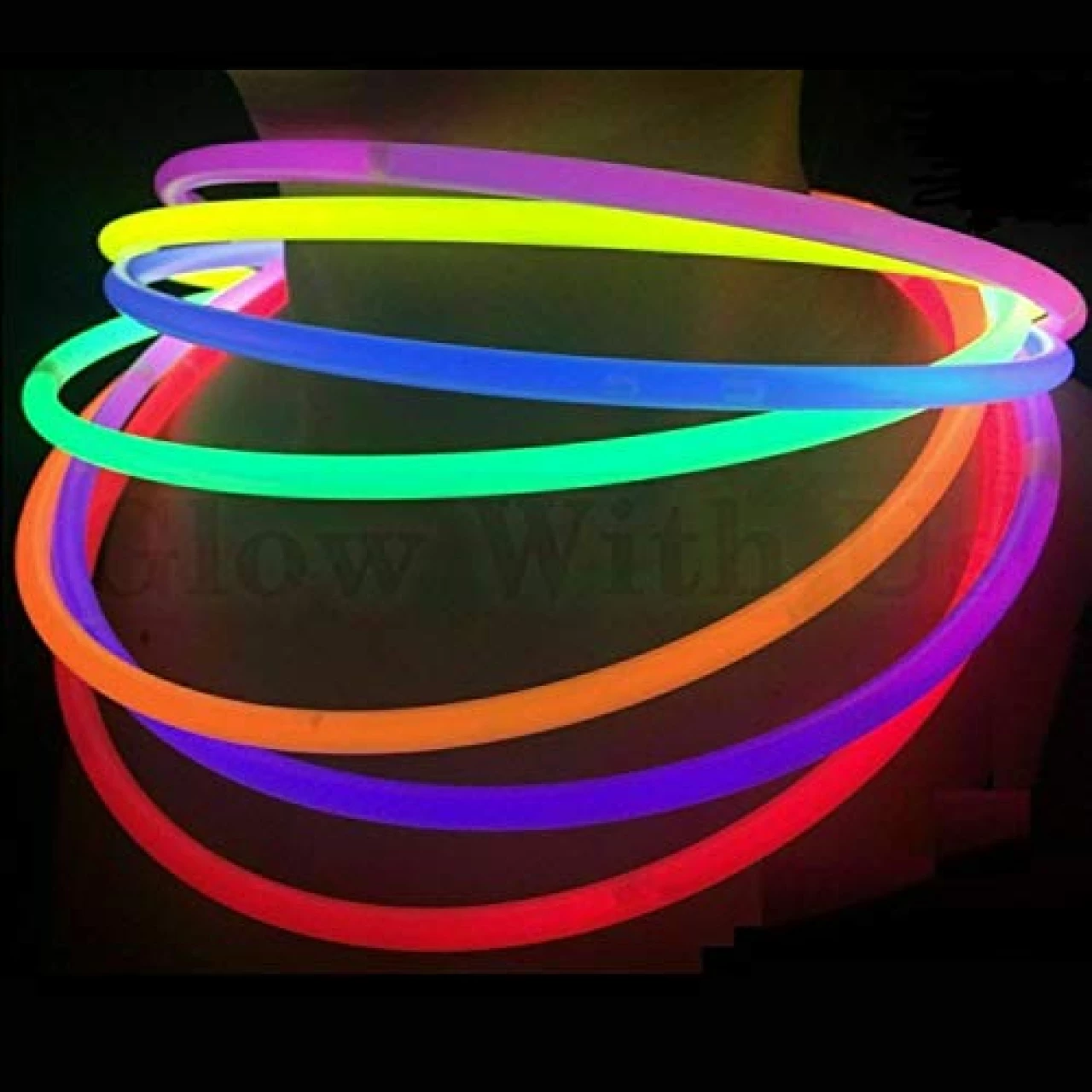 Glow Sticks Bulk Wholesale Necklaces, 100 22&quot; Glow Stick Necklaces, Bright Colors, Glow 8-12 Hr, Connector Pre-attached(handy), Glow-in-the-dark Party Supplies, GlowWithUs Brand