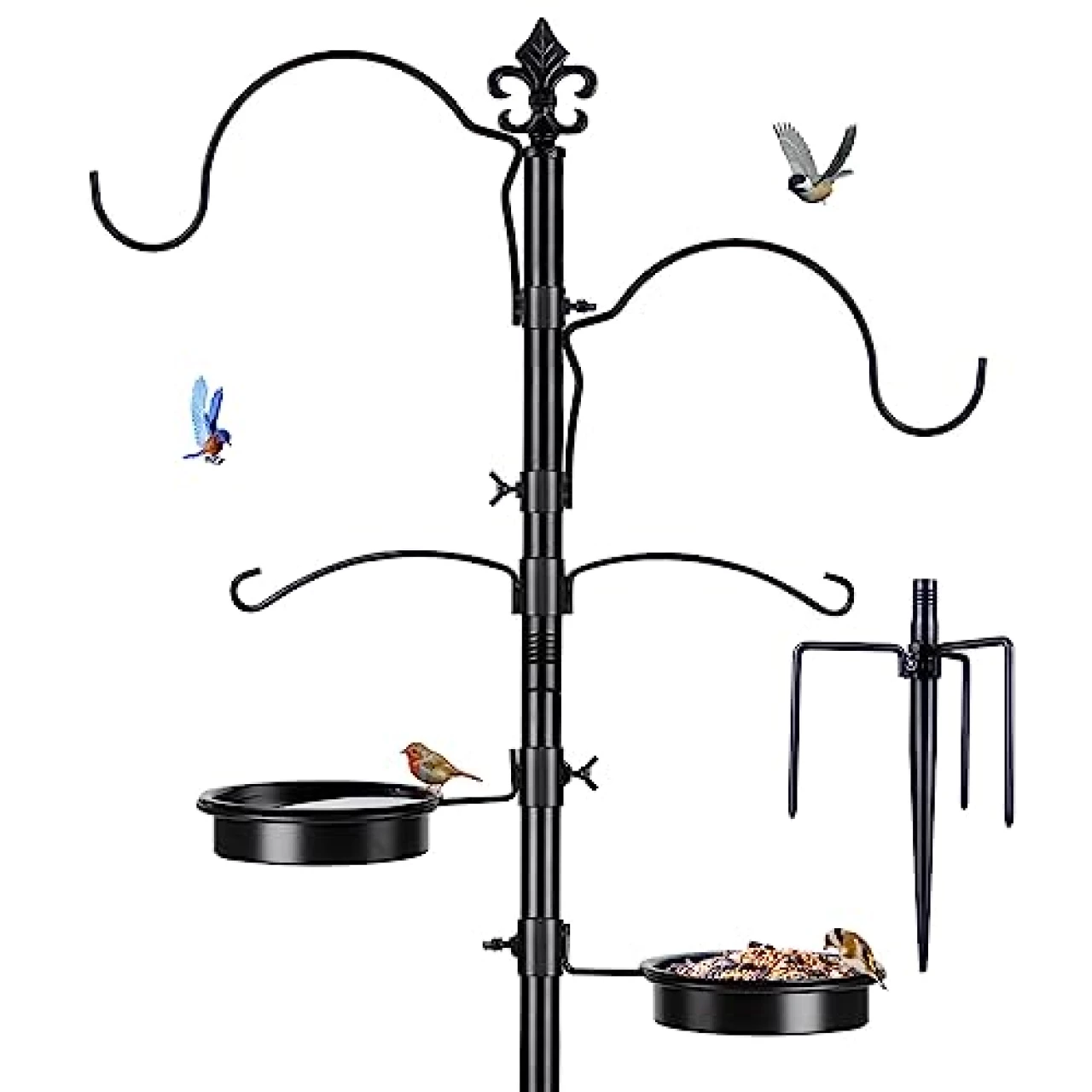 BOLITE Bird Feeding Station, 87 Inch Bird Feeder Pole for Outside, Enhanced Bird Feeder Stand, Black, Xmas Gifts for Bird Lovers